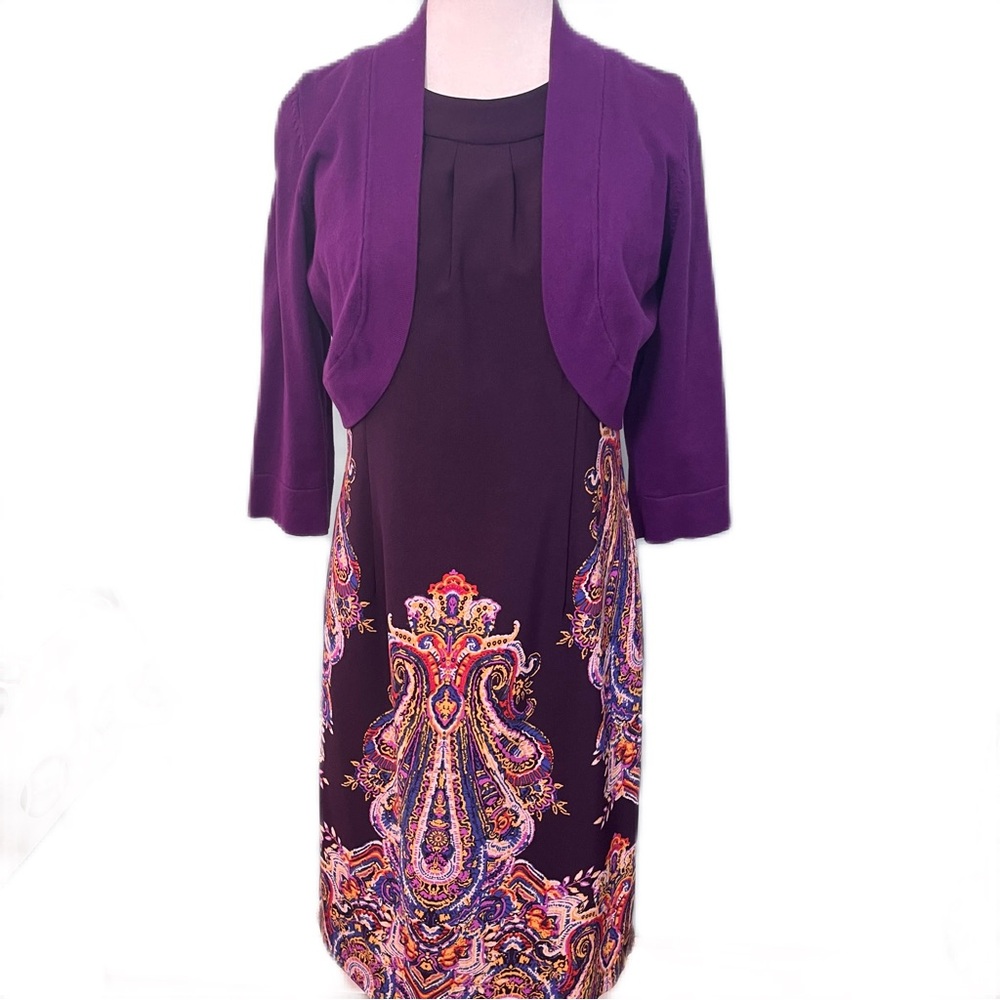Jessica Howard Deep Purple Midi Casual‎ Dress W/ Matching Jacket Size 10